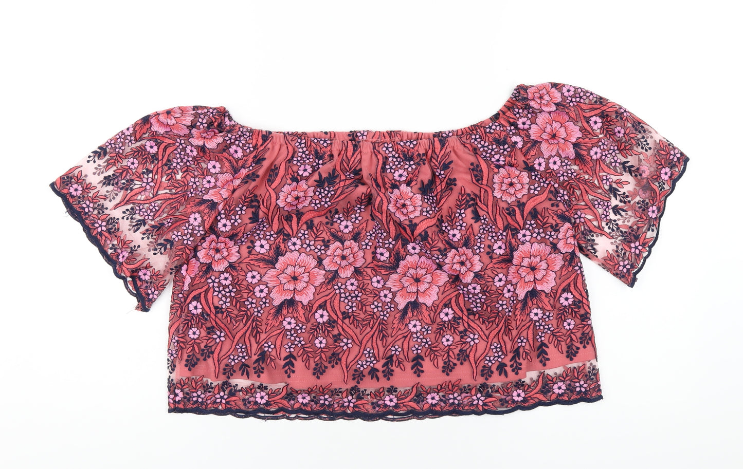 New Look Womens Pink Nylon Basic T-Shirt Size 14 Off the Shoulder