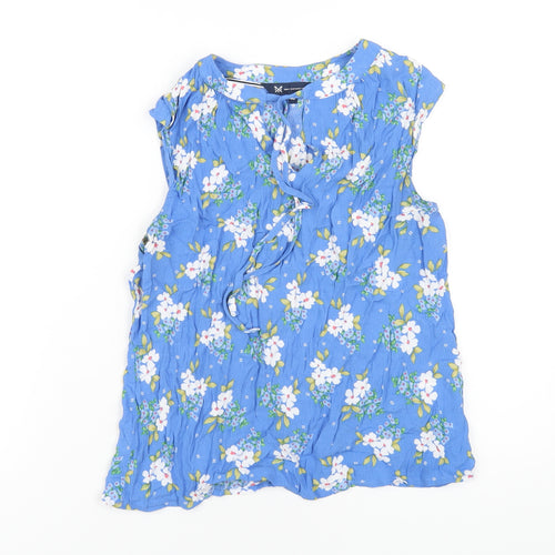 Crew Clothing Womens Blue Floral Viscose Basic T-Shirt Size 10 V-Neck