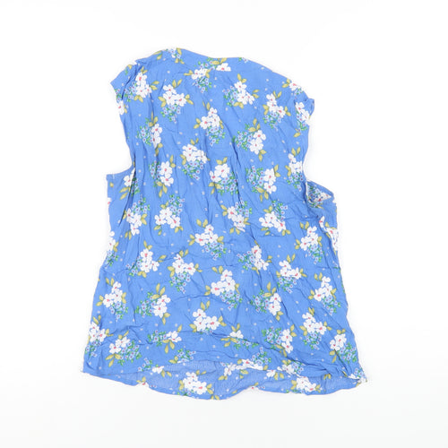 Crew Clothing Womens Blue Floral Viscose Basic T-Shirt Size 10 V-Neck