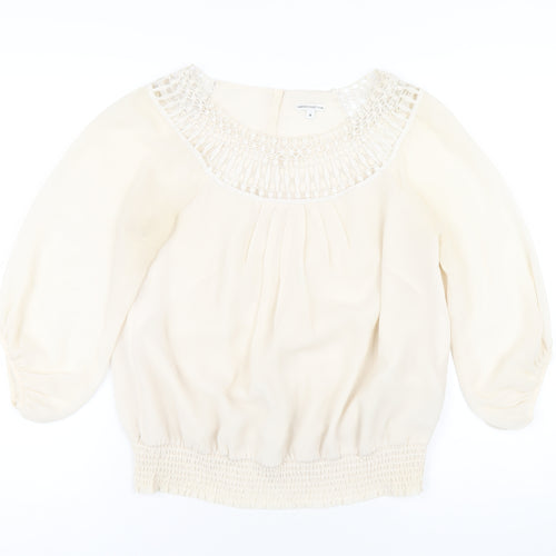 Marks and Spencer Womens Ivory Polyester Basic T-Shirt Size 8 Round Neck