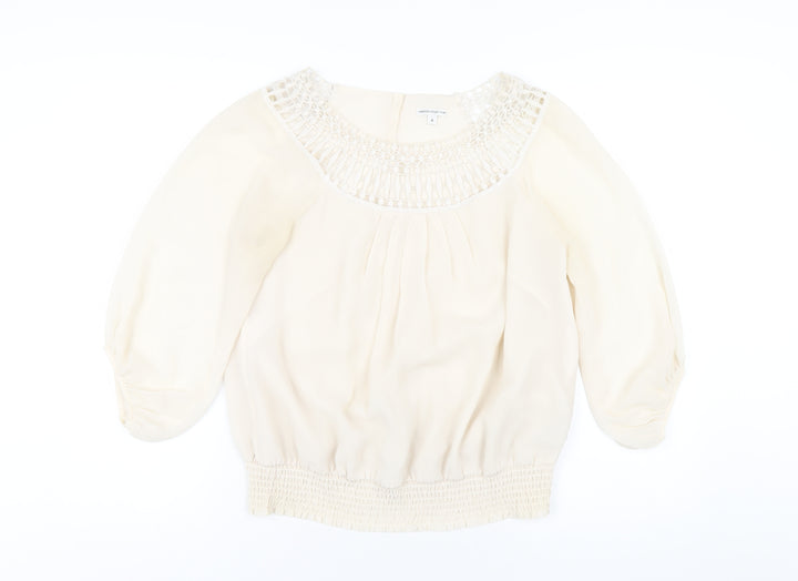 Marks and Spencer Womens Ivory Polyester Basic T-Shirt Size 8 Round Neck