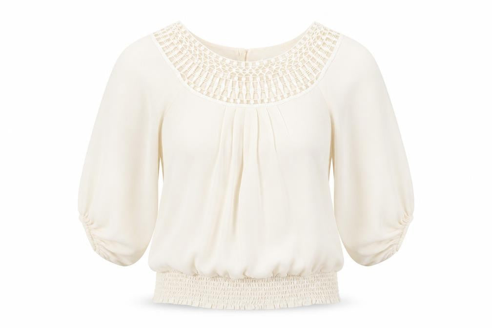 Front view of Marks & Spencer women’s ivory polyester basic t-shirt, size UK 8, round neck
