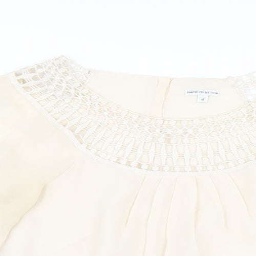 Marks and Spencer Womens Ivory Polyester Basic T-Shirt Size 8 Round Neck