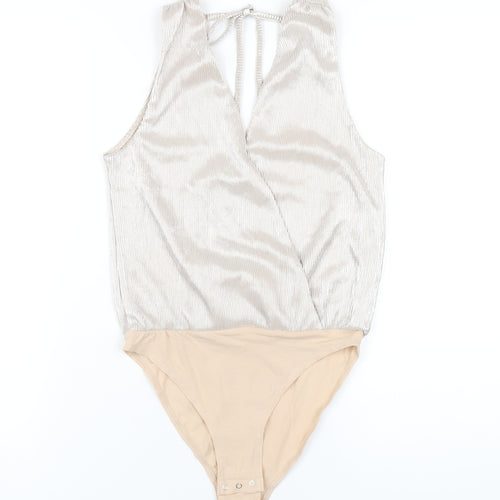 H&M Womens Beige Polyester Bodysuit One-Piece Size XS Snap