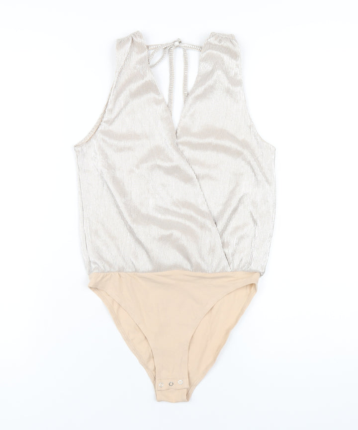H&M Womens Beige Polyester Bodysuit One-Piece Size XS Snap