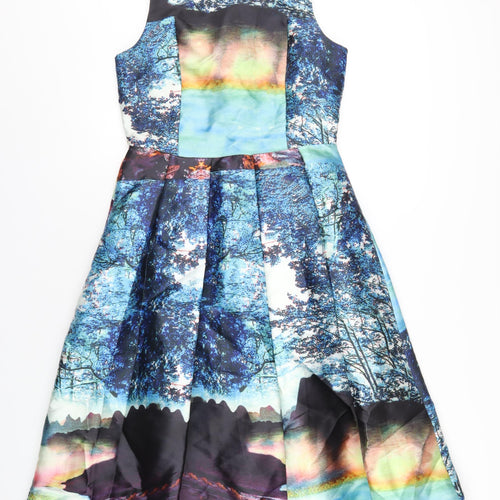 YAS Womens Multicoloured Geometric Polyester A-Line Size 10 Round Neck Zip