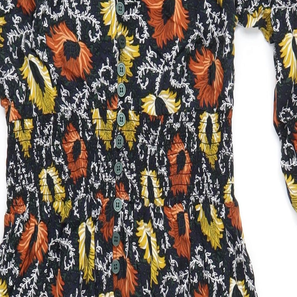 Joe Browns Womens Multicoloured Floral Viscose A-Line Size 12 V-Neck Button