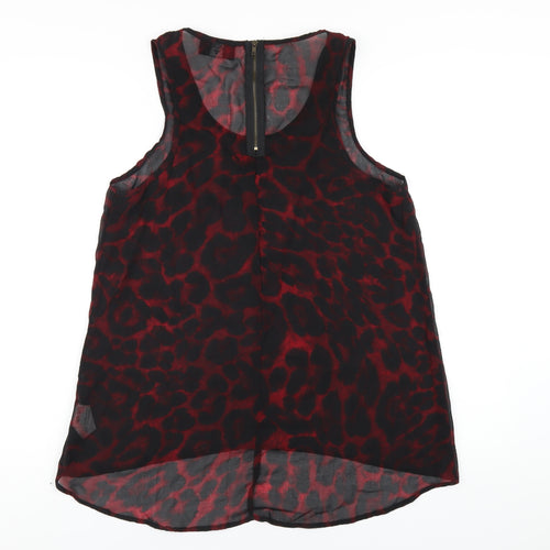 AX Paris Womens Red Animal Print Polyester Basic Tank Size 12 Scoop Neck