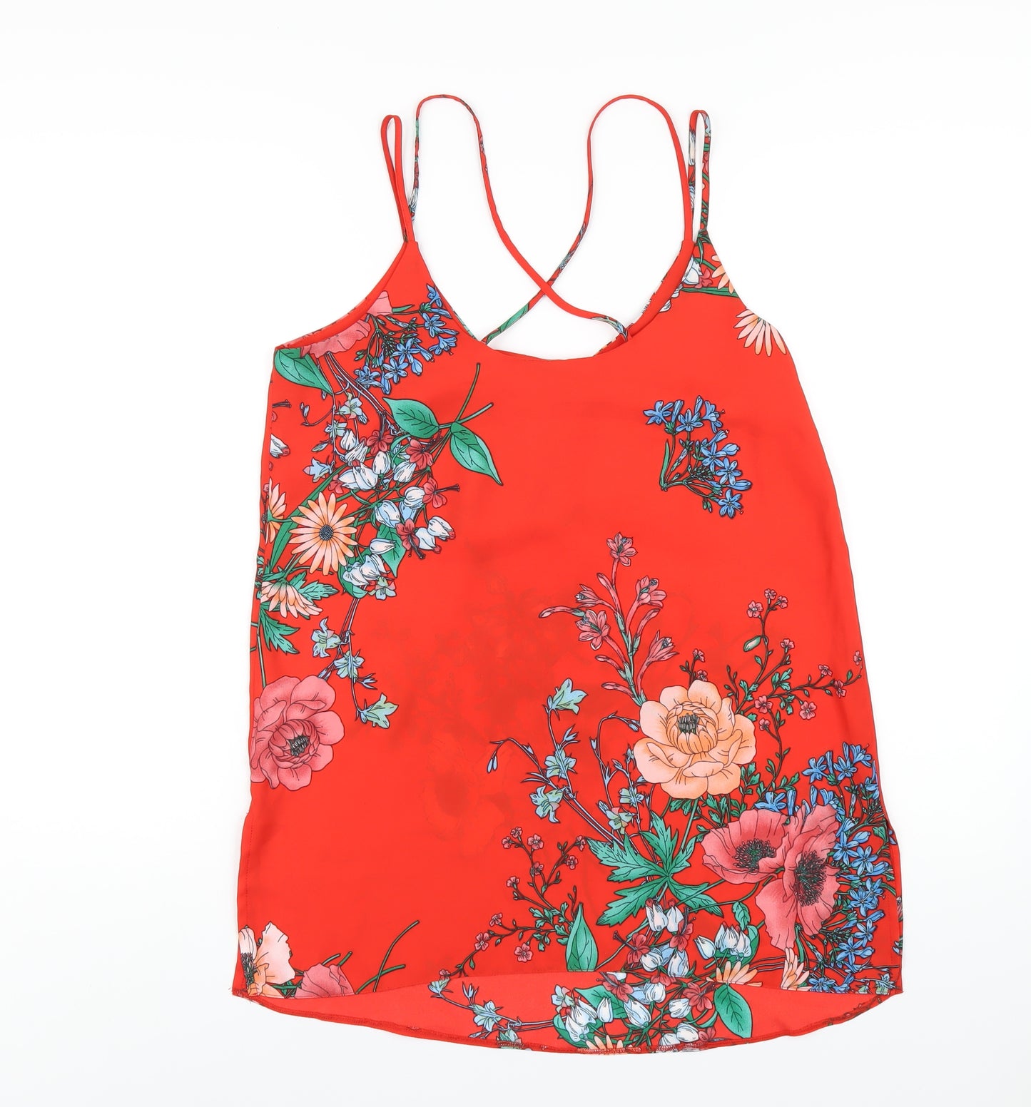 New Look Womens Red Floral Polyester Camisole T-Shirt Size 12 V-Neck
