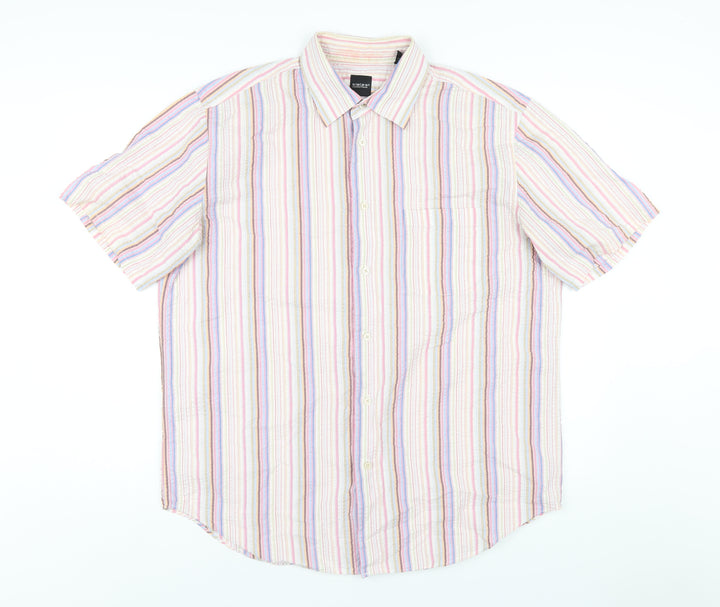 Slaters Mens Multicoloured Striped Cotton Button-Up Size L Collared Button