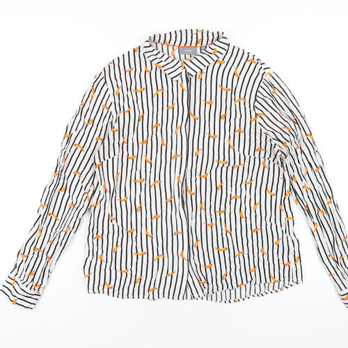 b.young Womens White Striped Viscose Basic Button-Up Size 10 Collared