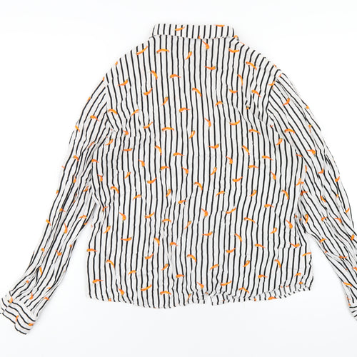 b.young Womens White Striped Viscose Basic Button-Up Size 10 Collared