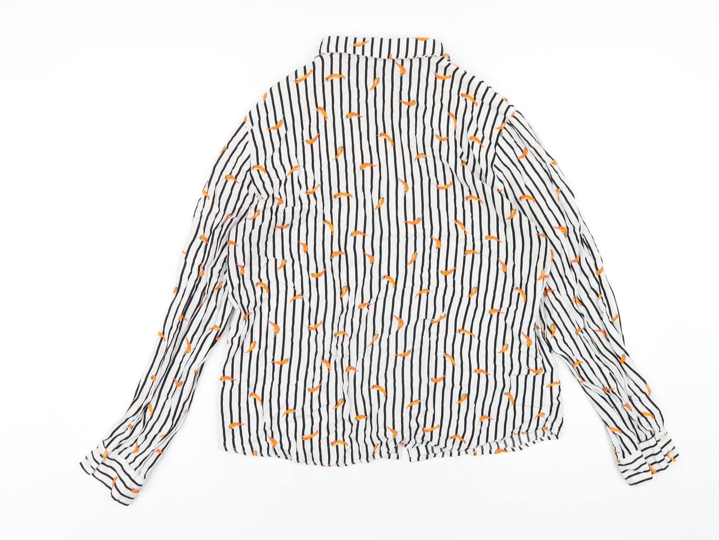 b.young Womens White Striped Viscose Basic Button-Up Size 10 Collared