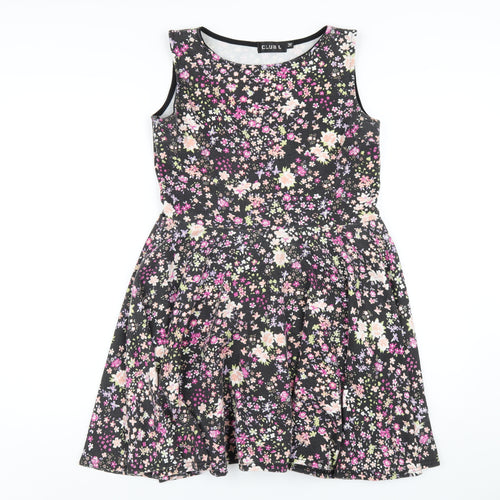 Club L Womens Black Floral Polyester A-Line Size 14 Round Neck Pullover