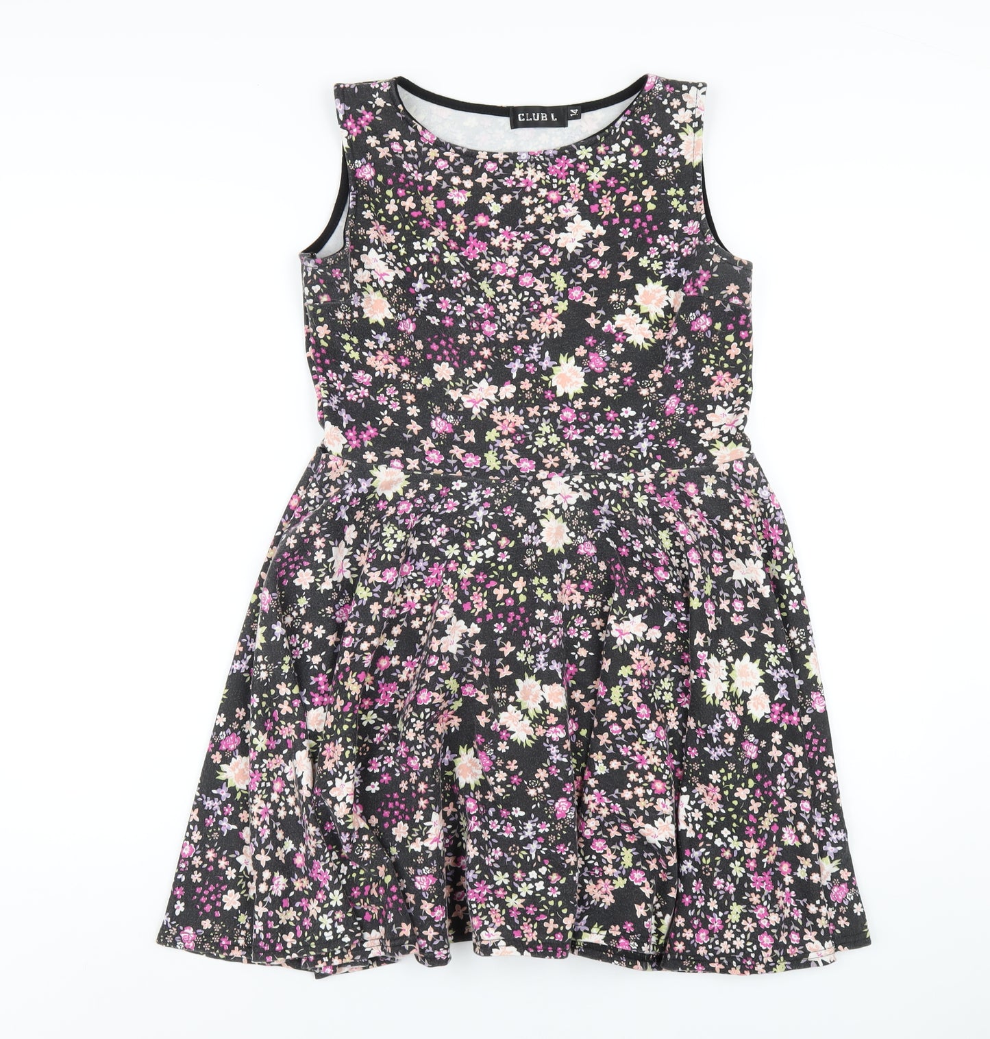 Club L Womens Black Floral Polyester A-Line Size 14 Round Neck Pullover