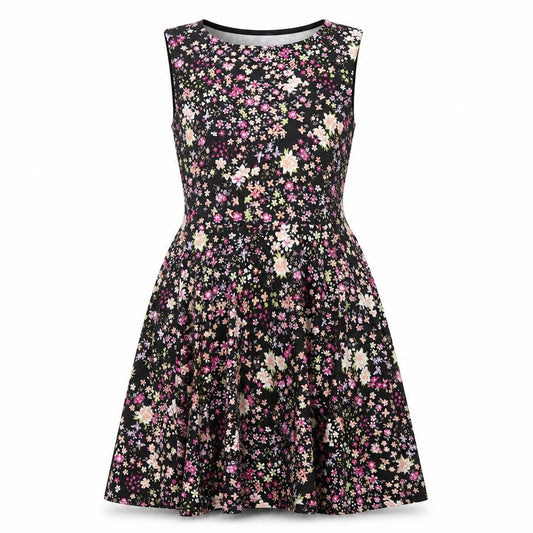 Front view of Club L women’s black floral polyester a-line, size UK 14, round neck pullover