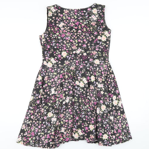 Club L Womens Black Floral Polyester A-Line Size 14 Round Neck Pullover