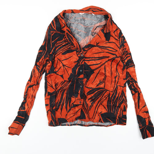 Zara Womens Orange Geometric Viscose Basic Button-Up Size XS Collared
