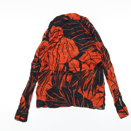 Zara Womens Orange Geometric Viscose Basic Button-Up Size XS Collared