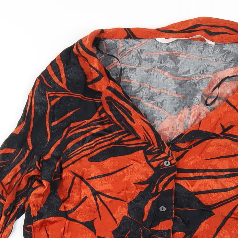 Zara Womens Orange Geometric Viscose Basic Button-Up Size XS Collared