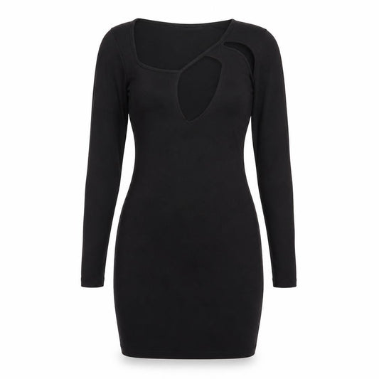 Front view of PRETTYLITTLETHING women’s black polyester bodycon, size UK 8, round neck pullover