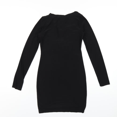 PRETTYLITTLETHING Womens Black Polyester Bodycon Size 8 Round Neck Pullover