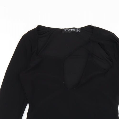 PRETTYLITTLETHING Womens Black Polyester Bodycon Size 8 Round Neck Pullover
