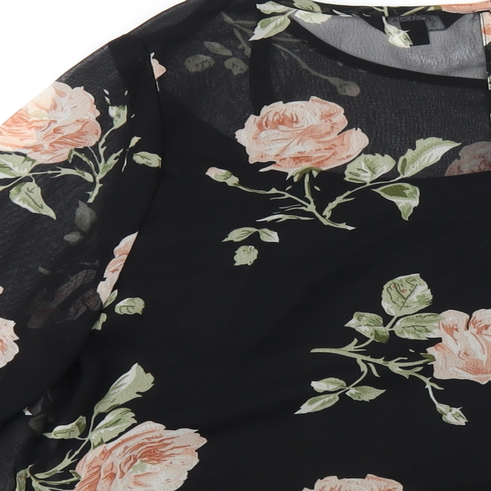 Joanna Hope Womens Black Floral Polyester Basic T-Shirt Size 16 Round Neck