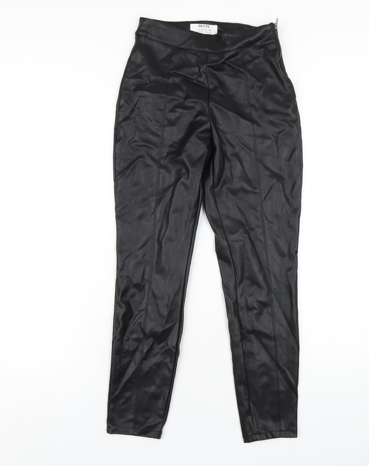 Dorothy Perkins Womens Black Polyurethane Carrot Trousers Size 6 L25 in Regular Zip - Leather Look