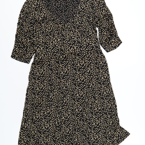 Oasis Womens Black Polka Dot Viscose A-Line Size L V-Neck Pullover