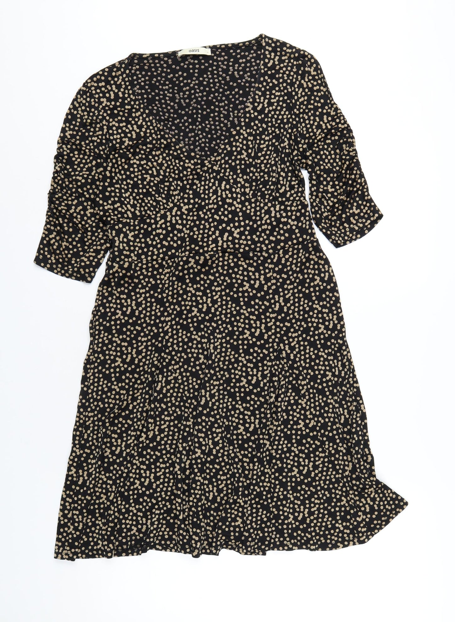 Oasis Womens Black Polka Dot Viscose A-Line Size L V-Neck Pullover
