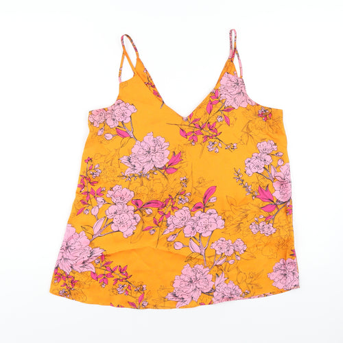 River Island Womens Orange Floral Polyester Camisole T-Shirt Size 10 V-Neck