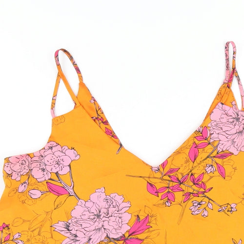 River Island Womens Orange Floral Polyester Camisole T-Shirt Size 10 V-Neck