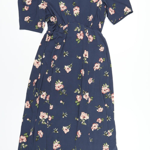 Osis Womens Blue Floral Polyester A-Line Size M V-Neck Pullover