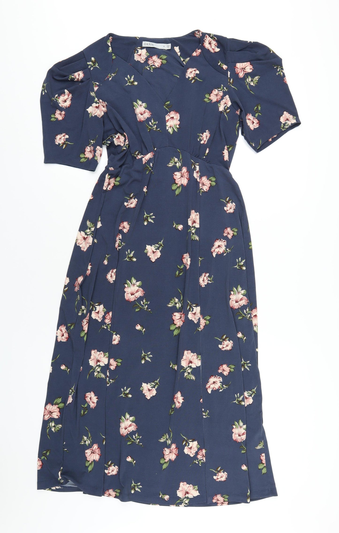 Osis Womens Blue Floral Polyester A-Line Size M V-Neck Pullover