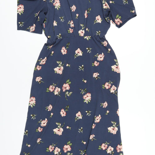 Osis Womens Blue Floral Polyester A-Line Size M V-Neck Pullover