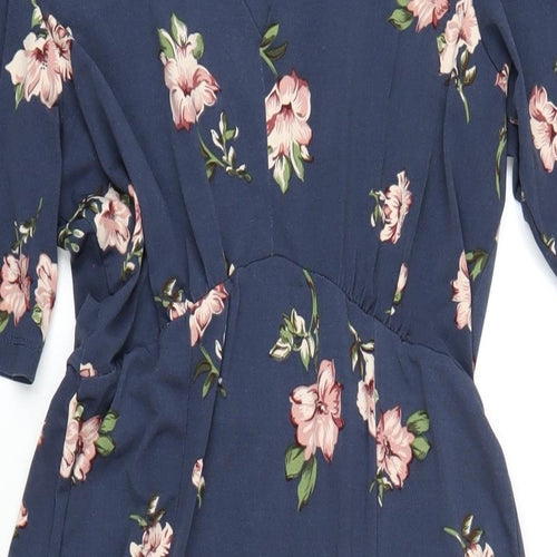 Osis Womens Blue Floral Polyester A-Line Size M V-Neck Pullover