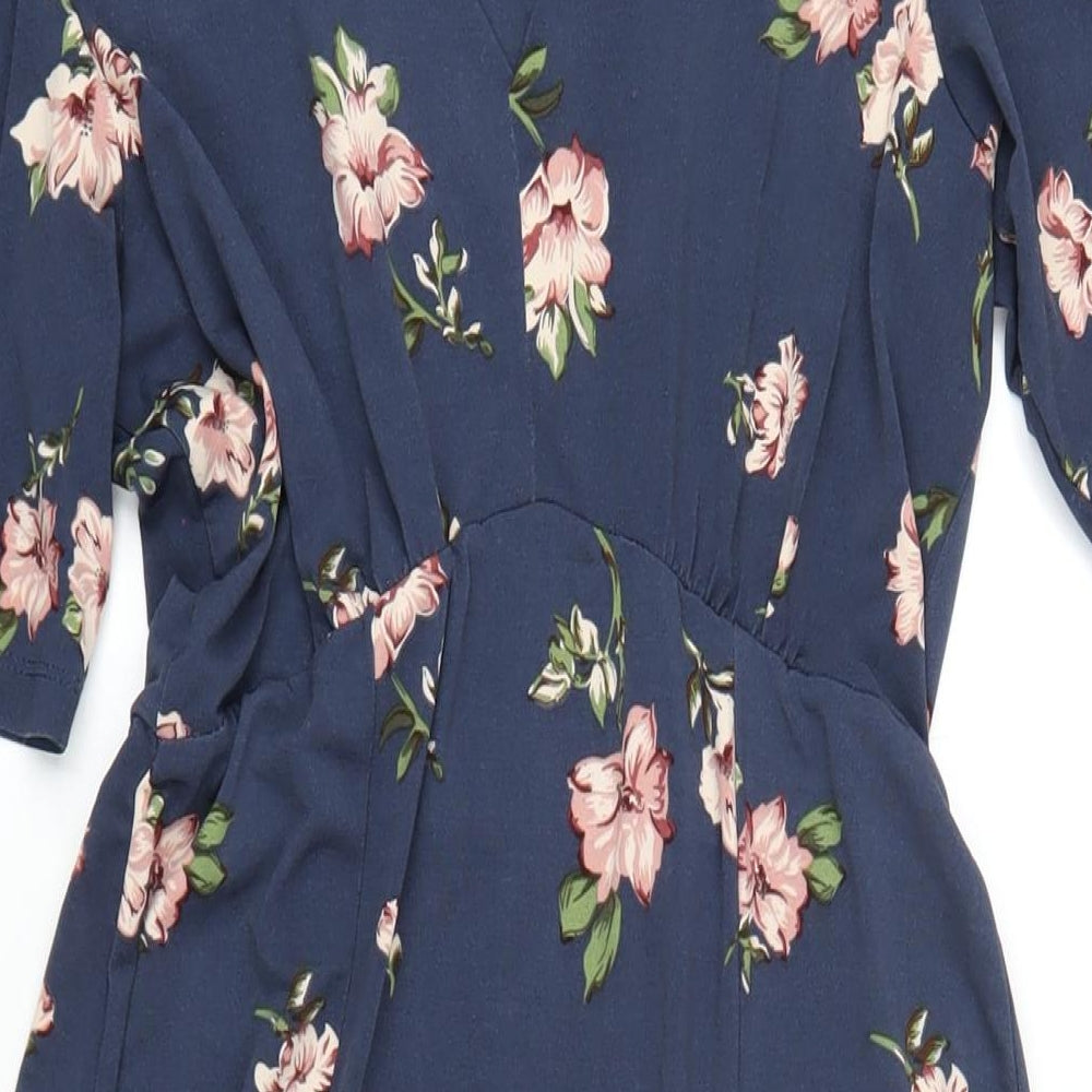 Osis Womens Blue Floral Polyester A-Line Size M V-Neck Pullover