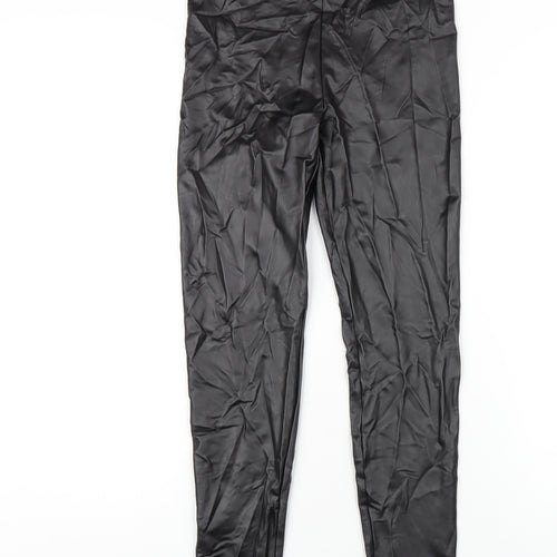 Bershka Womens Black Polyurethane Carrot Trousers Size S L27 in Regular - Leather Look