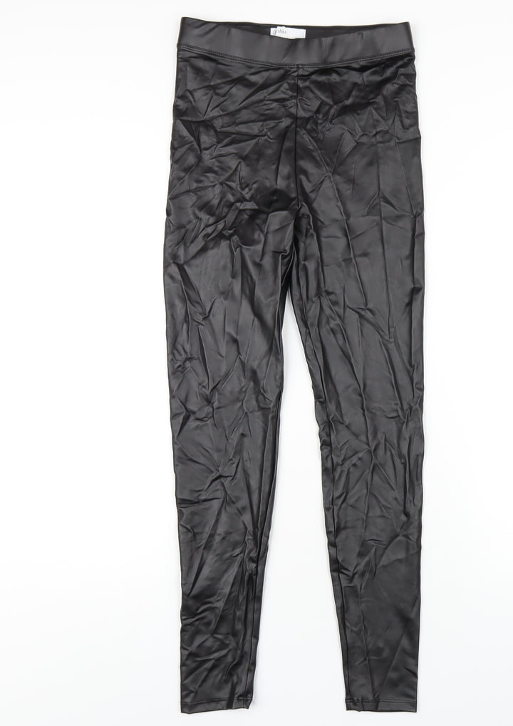 Bershka Womens Black Polyurethane Carrot Trousers Size S L27 in Regular - Leather Look
