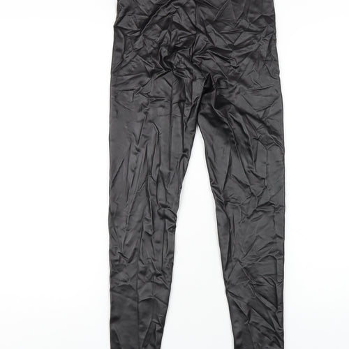 Bershka Womens Black Polyurethane Carrot Trousers Size S L27 in Regular - Leather Look