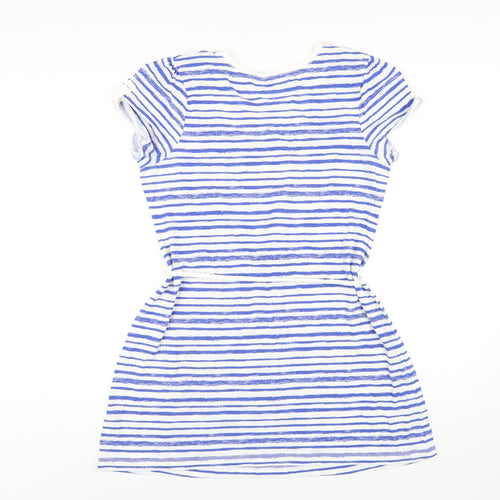 Marks and Spencer Womens Blue Striped Cotton A-Line Size 14 Scoop Neck Pullover