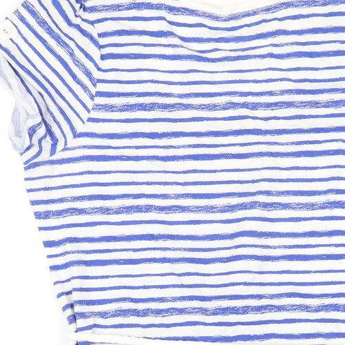 Marks and Spencer Womens Blue Striped Cotton A-Line Size 14 Scoop Neck Pullover