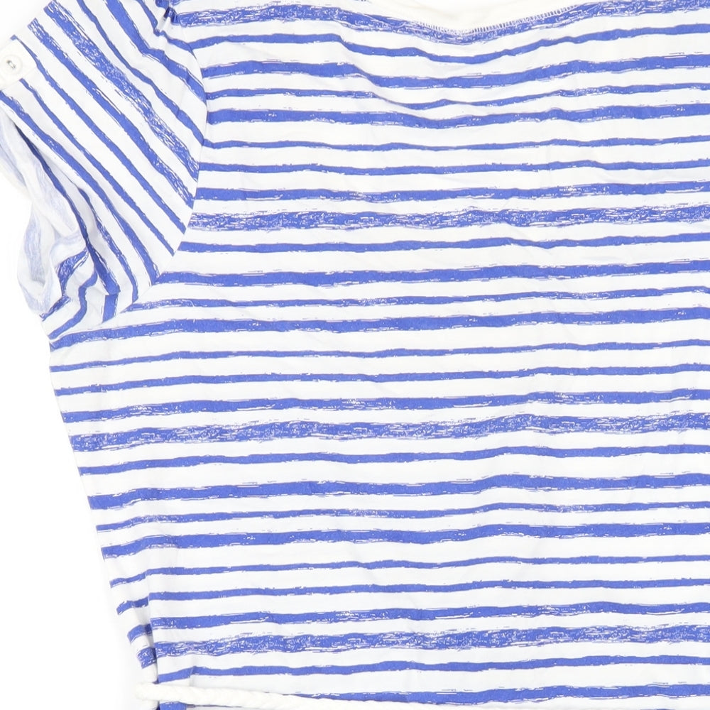 Marks and Spencer Womens Blue Striped Cotton A-Line Size 14 Scoop Neck Pullover