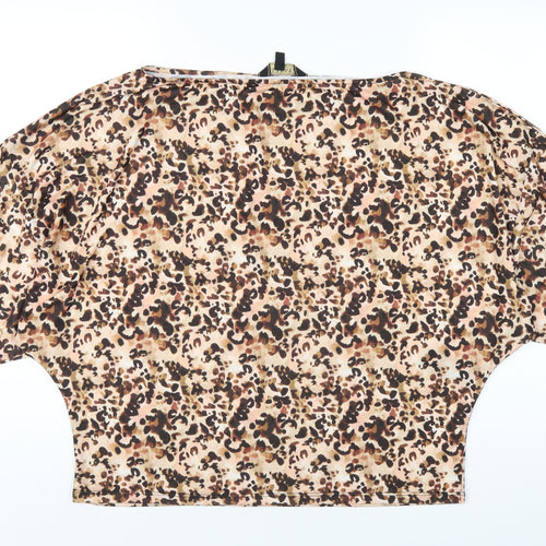 Lipsy Womens Brown Polyester Basic T-Shirt Size 14 Boat Neck