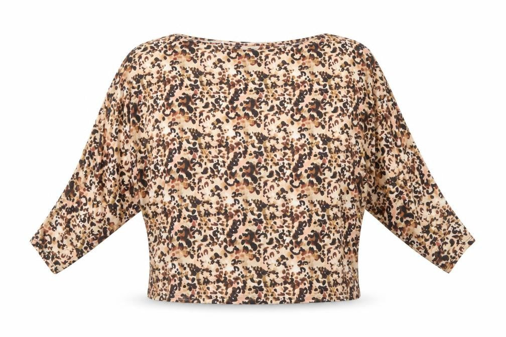 Front view of Lipsy women’s brown polyester basic t-shirt, size UK 14, boat neck