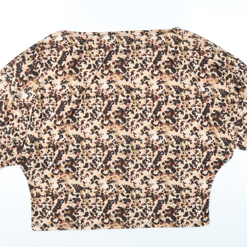 Lipsy Womens Brown Polyester Basic T-Shirt Size 14 Boat Neck