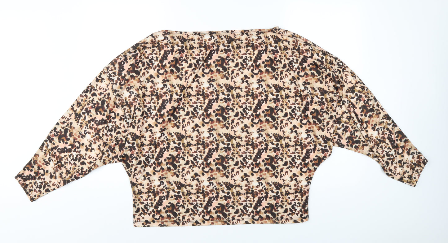 Lipsy Womens Brown Polyester Basic T-Shirt Size 14 Boat Neck