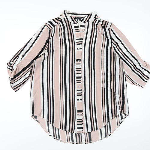 Cameo Rose Womens Pink Striped Polyester Basic T-Shirt Size 14 V-Neck