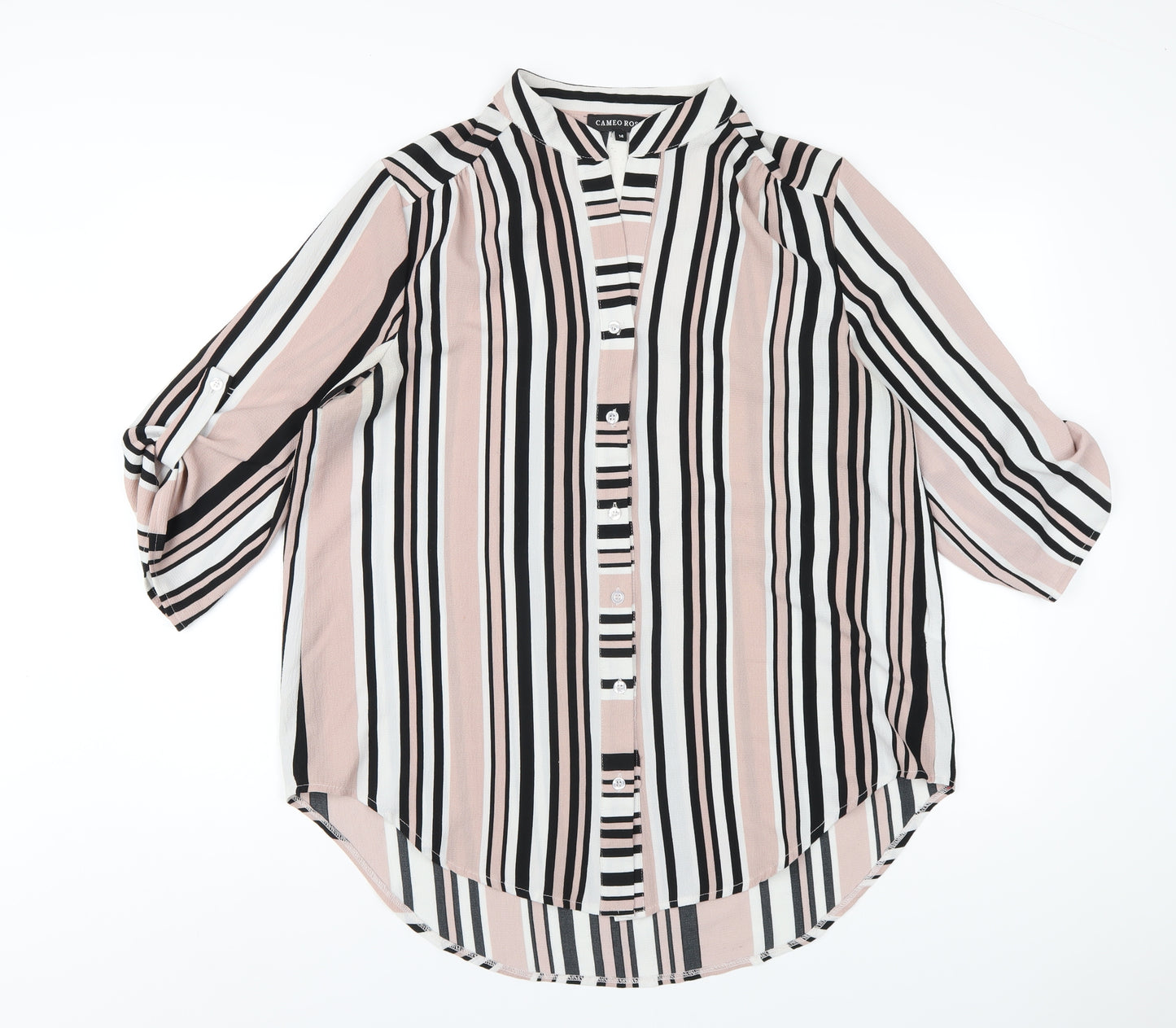 Cameo Rose Womens Pink Striped Polyester Basic T-Shirt Size 14 V-Neck